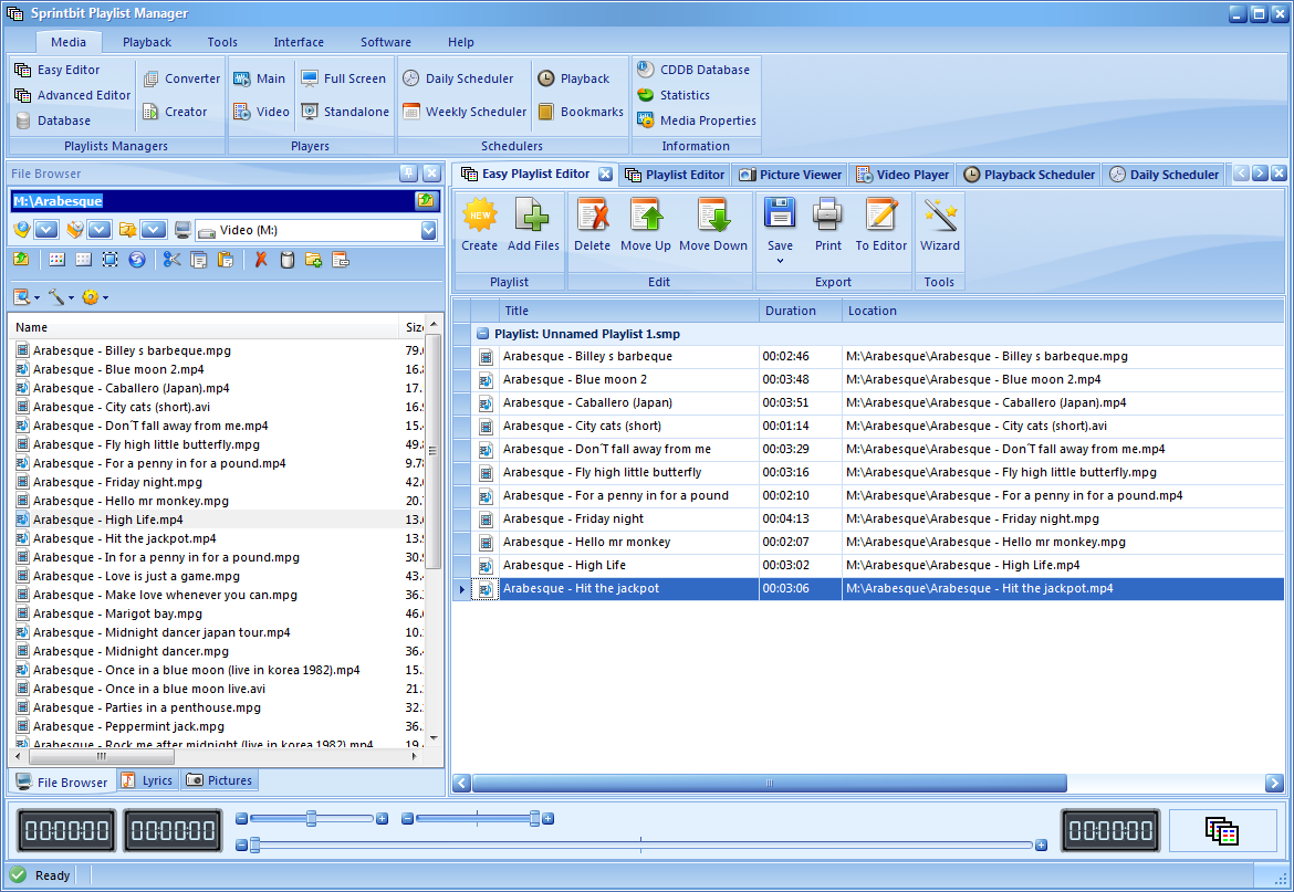 Main window of Sprintbit Playlist Manager
